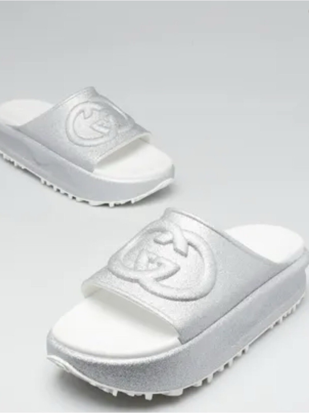 Gucci Silver Logo Platform Slide Sandals